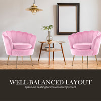 Thumbnail for La Bella Shell Scallop Pink Armchair Accent Chair Velvet + Round Ottoman Footstool