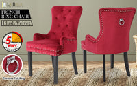 Thumbnail for La Bella Bordeaux Red French Provincial Dining Chair Ring Studded Lisse Velvet Rubberwood