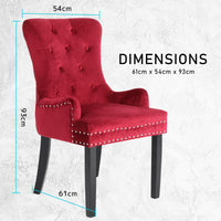 Thumbnail for La Bella Bordeaux Red French Provincial Dining Chair Ring Studded Lisse Velvet Rubberwood