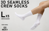 Thumbnail for Rexy 5 Pack Large White 3D Seamless Crew Socks Slim Breathable