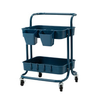 Thumbnail for Kandoka 2 Tier Blue Trolley Cart Storage Utility Rack Organiser Swivel Kitchen