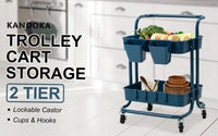 Thumbnail for Kandoka 2 Tier Blue Trolley Cart Storage Utility Rack Organiser Swivel Kitchen