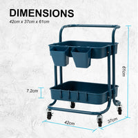 Thumbnail for Kandoka 2 Tier Blue Trolley Cart Storage Utility Rack Organiser Swivel Kitchen