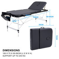 Thumbnail for Forever Beauty Black Portable Beauty Massage Table Bed Therapy Waxing 3 Fold 75cm Aluminium