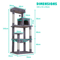 Thumbnail for Paw Mate 143cm Grey Cat Tree CATOPIA Sisal Scratching Post Scratcher Pole Condo House Tower