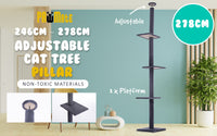 Thumbnail for Paw Mate 278cm Grey Cat Tree PILLAR Scratcher Adjustable Floor to Ceiling Condo Tower