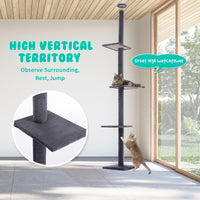 Thumbnail for Paw Mate 278cm Grey Cat Tree PILLAR Scratcher Adjustable Floor to Ceiling Condo Tower