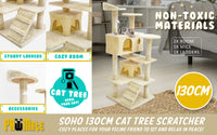 Thumbnail for Paw Mate 130cm Beige Cat Tree Soho Multi Level Scratcher