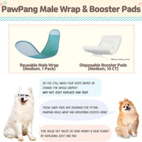 Thumbnail for PawPang M Dog Wrap Reusable Male + 10 Ct M Diaper Booster Pads Disposable