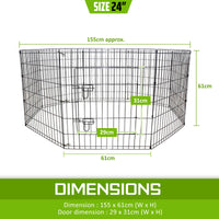 Thumbnail for Paw Mate Pet Playpen 8 Panel 24in Foldable Dog Exercise Enclosure Fence Cage
