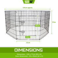 Thumbnail for Paw Mate Pet Playpen 8 Panel 30in Foldable Dog Cage + Cover