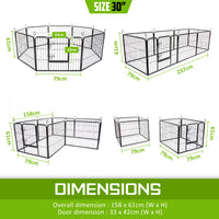 Thumbnail for Paw Mate Pet Playpen Heavy Duty 31in 8 Panel Foldable Dog Cage + Cover
