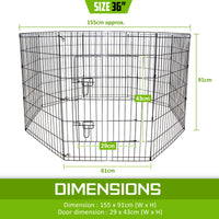 Thumbnail for Paw Mate Pet Playpen 8 Panel 36in Foldable Dog Cage + Cover