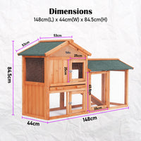 Thumbnail for Paw Mate 148 x 44 x 84.5cm Rabbit Hutch Chicken Coop 2 Storey Pet Cage Run