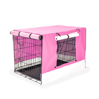 Thumbnail for Paw Mate Wire Dog Cage Foldable Crate Kennel 24in with Tray + Pink Cover Combo