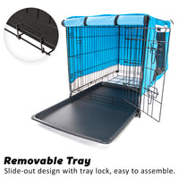 Thumbnail for Paw Mate Wire Dog Cage Crate 24in with Tray + Cushion Mat + Blue Cover Combo