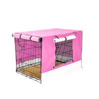 Thumbnail for Paw Mate Wire Dog Cage Crate 24in with Tray + Cushion Mat + Pink Cover Combo
