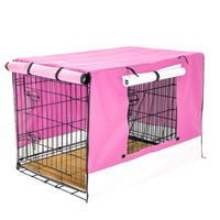 Thumbnail for Paw Mate Wire Dog Cage Crate 48in with Tray + Cushion Mat + Pink Cover Combo