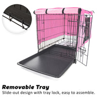 Thumbnail for Paw Mate Wire Dog Cage Crate 48in with Tray + Cushion Mat + Pink Cover Combo
