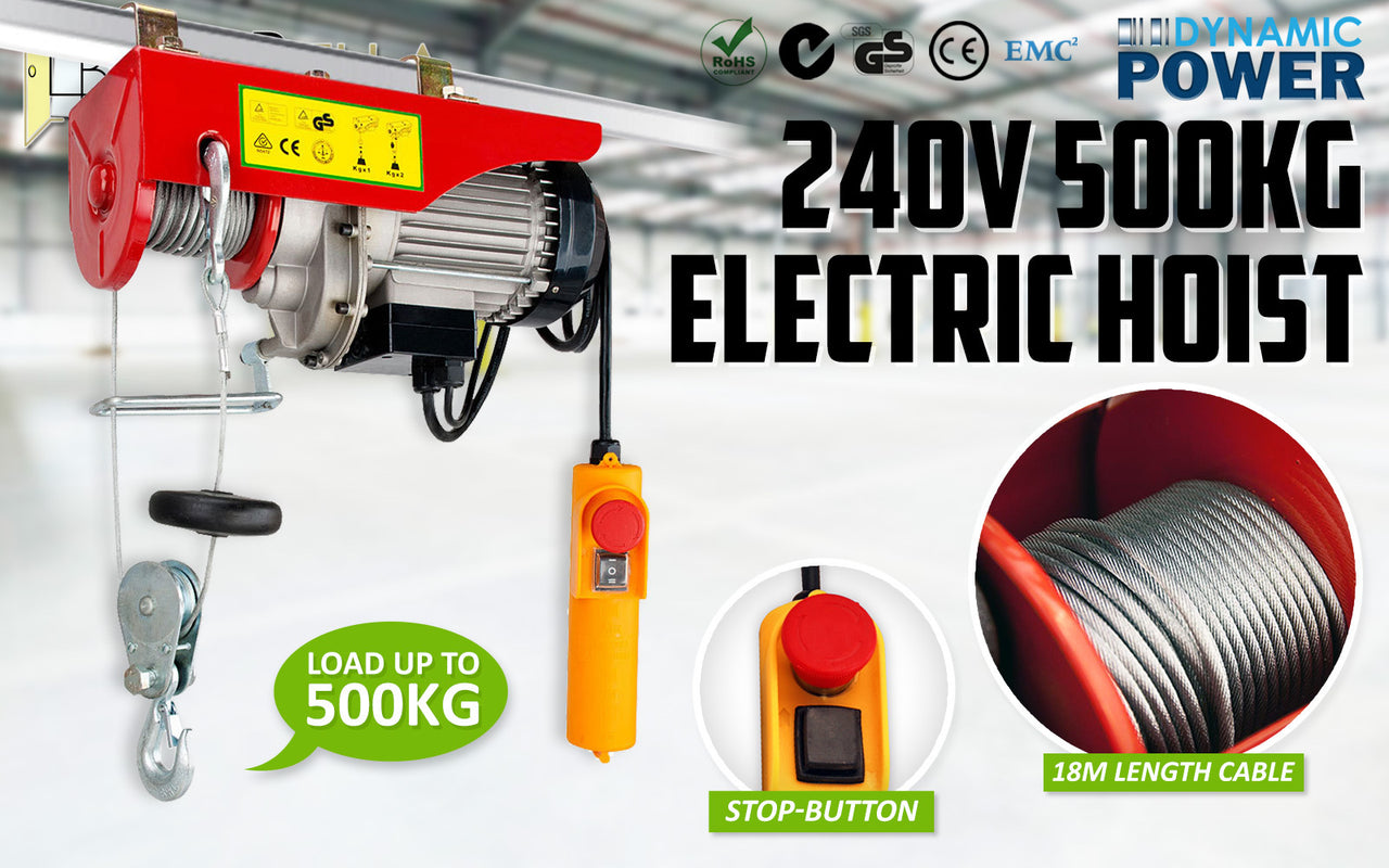 Dynamic Power Electric Hoist Remote Chain Lift 240V 1020w 250/500KG