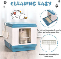 Thumbnail for YES4PETS XL Portable Cat Toilet Litter Box Tray Foldable House with Handle and Scoop Blue