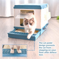 Thumbnail for YES4PETS XL Portable Cat Toilet Litter Box Tray Foldable House with Handle and Scoop Blue