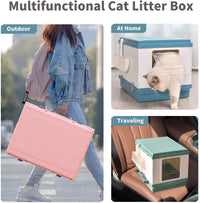 Thumbnail for YES4PETS XL Portable Cat Toilet Litter Box Tray Foldable House with Handle and Scoop Blue