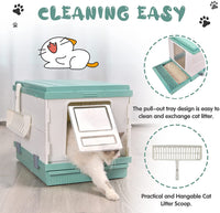 Thumbnail for YES4PETS XL Portable Cat Toilet Litter Box Tray Foldable House with Handle and Scoop Green