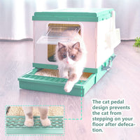 Thumbnail for YES4PETS XL Portable Cat Toilet Litter Box Tray Foldable House with Handle and Scoop Green