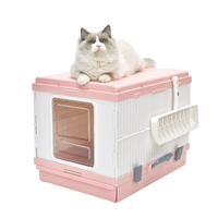 Thumbnail for YES4PETS XL Portable Cat Toilet Litter Box Tray Foldable House with Handle and Scoop Pink