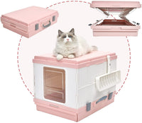 Thumbnail for YES4PETS XL Portable Cat Toilet Litter Box Tray Foldable House with Handle and Scoop Pink