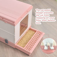 Thumbnail for YES4PETS XL Portable Cat Toilet Litter Box Tray Foldable House with Handle and Scoop Pink