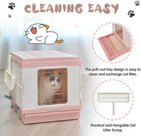 Thumbnail for YES4PETS XL Portable Cat Toilet Litter Box Tray Foldable House with Handle and Scoop Pink