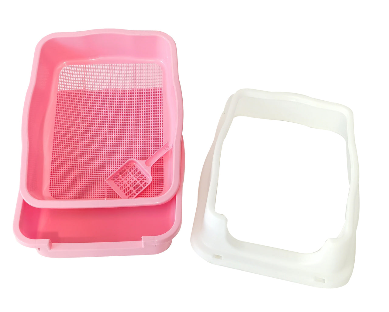 YES4PETS Large Deep Cat Kitty Litter Tray High Wall Pet Toilet Grid Tray With Scoop Pink