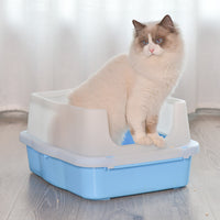 Thumbnail for YES4PETS Large Deep Cat Kitty Litter Tray High Wall Pet Toilet Tray With Scoop Blue