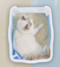 Thumbnail for YES4PETS Large Deep Cat Kitty Litter Tray High Wall Pet Toilet Tray With Scoop Blue