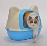 Thumbnail for YES4PETS Medium Hooded Cat Toilet Litter Box Tray House With Scoop Blue