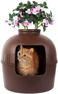 Thumbnail for YES4PETS Multifunctional Cat Litter Box Pet Cat House Semi-Enclosed Brown