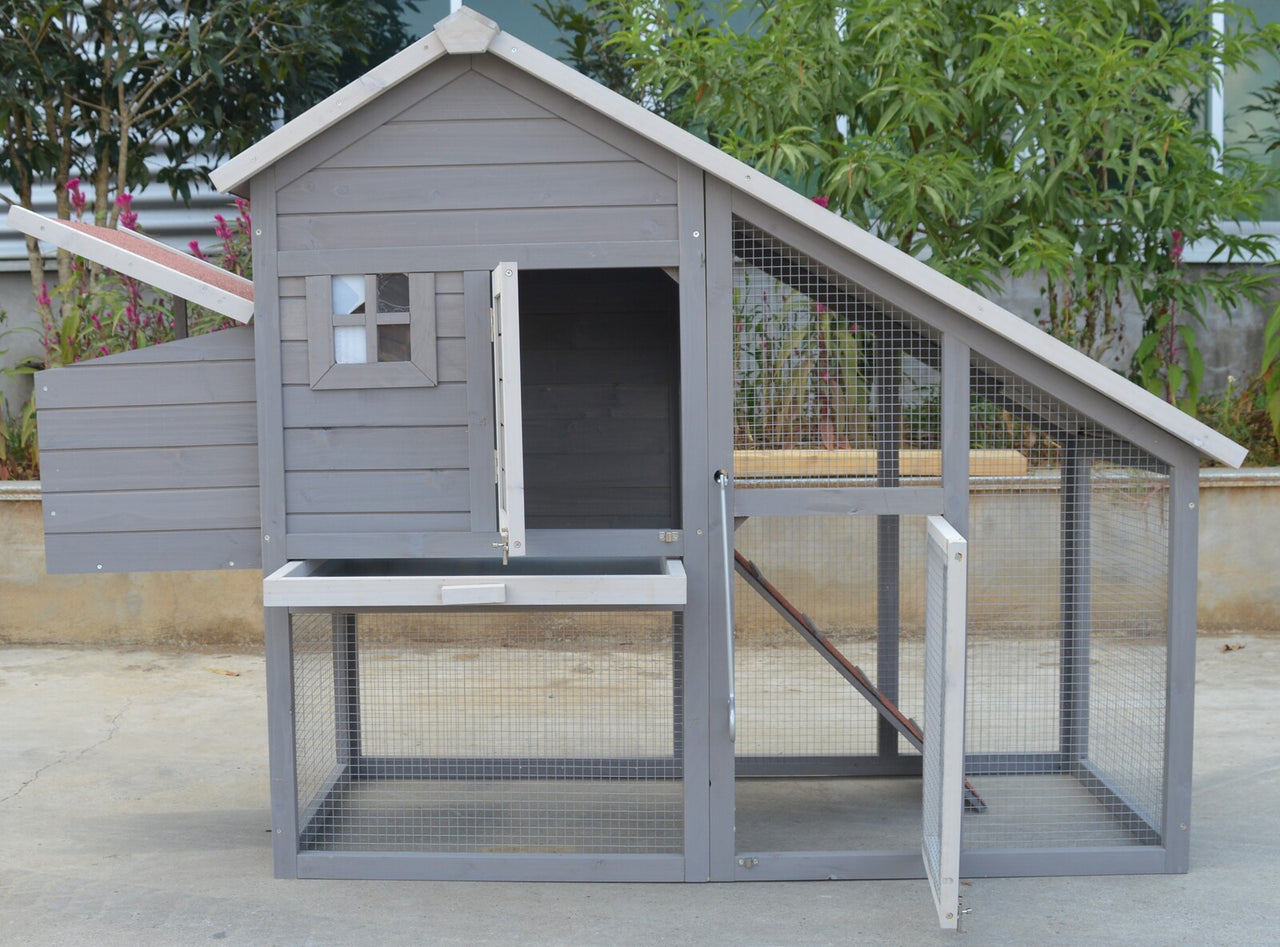 YES4PETS Grey Large Chicken Coop Rabbit Hutch Ferret Guinea Pig Cage Hen Chook Cat Kitten House