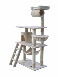 Thumbnail for YES4PETS 140 cm Cat Scratching Post Tree W ladder & Hammock-Beige