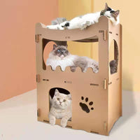 Thumbnail for YES4PETS Cat Cardboard House Tower Condo Scratcher Pet Post Furniture Double Storey