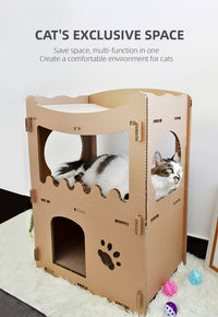 Thumbnail for YES4PETS Cat Cardboard House Tower Condo Scratcher Pet Post Furniture Double Storey