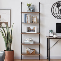 Thumbnail for YES4HOMES 5-Tier Wall-Mounted Industrial Ladder Shelf - Sturdy Wood & Metal Bookcase for Home & Office