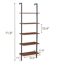 Thumbnail for YES4HOMES 5-Tier Wall-Mounted Industrial Ladder Shelf - Sturdy Wood & Metal Bookcase for Home & Office