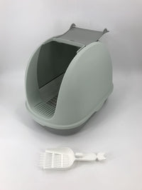 Thumbnail for YES4PETS Portable Hooded Cat Toilet Litter Box Tray House with Scoop and Grid Tray Grey