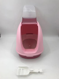 Thumbnail for YES4PETS Portable Hooded Cat Toilet Litter Box Tray House With Scoop and Grid Tray Pink