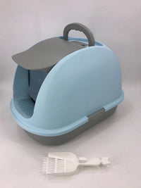 Thumbnail for YES4PETS XL Portable Hooded Cat Toilet Litter Box Tray House w Charcoal Filter and Scoop Blue
