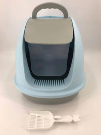 Thumbnail for YES4PETS XL Portable Hooded Cat Toilet Litter Box Tray House w Charcoal Filter and Scoop Blue