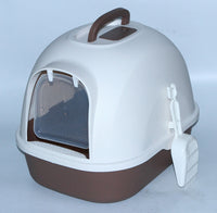 Thumbnail for YES4PETS Portable Hooded Cat Toilet Litter Box Tray House with Handle and Scoop Brown