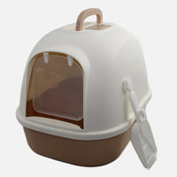 Thumbnail for YES4PETS Portable Hooded Cat Toilet Litter Box Tray House with Handle and Scoop Brown